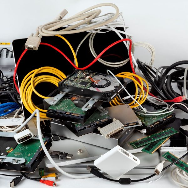 Stapel met oude elektrische apparaten